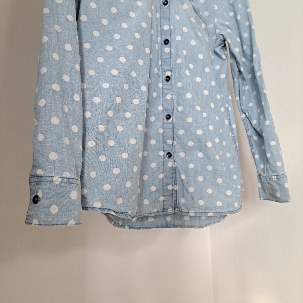 edc | Light blue & white polka dot denim texture casual button up - Picture 5 of 11